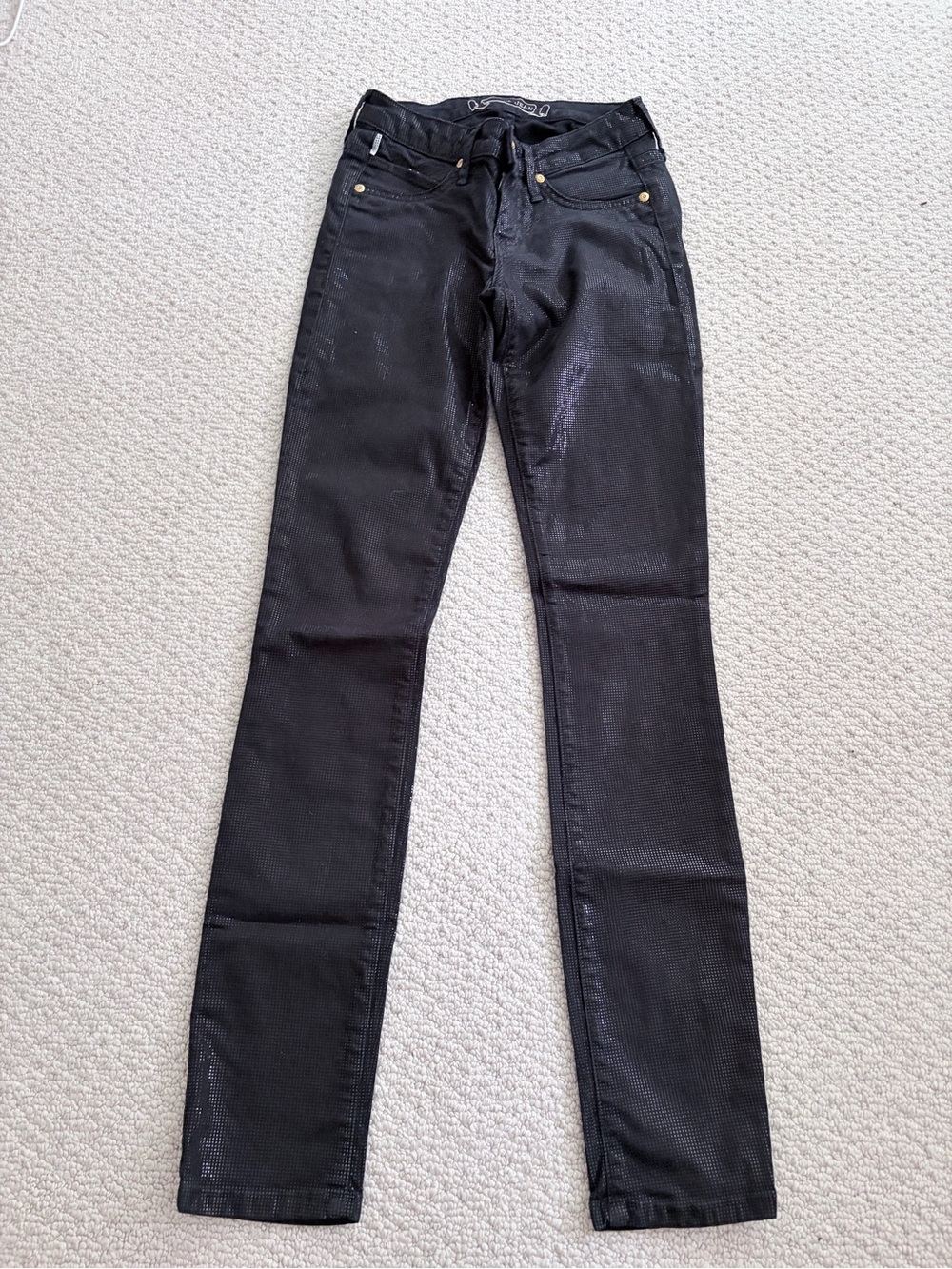 Robin’s Jean Y2K Black Metallic Micro-Dot Low-Rise Jeans